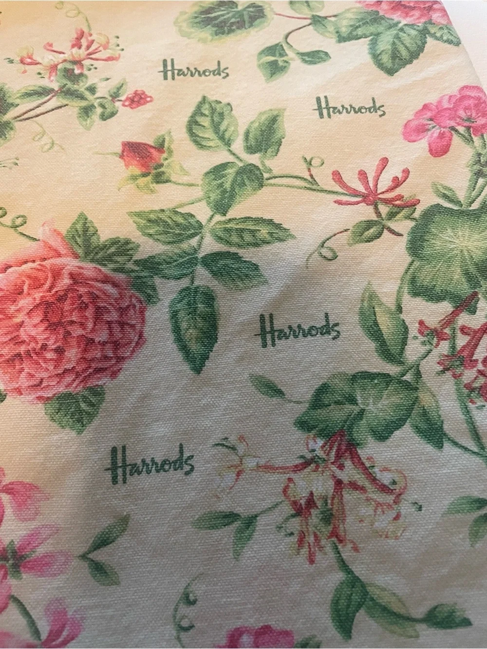 Harrods Tea Towel Pink and Green Flowers